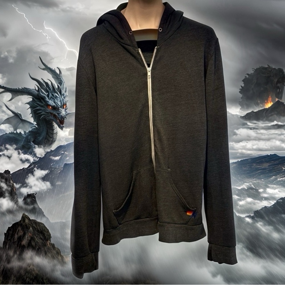 Aviator Nation - lightning bolt hoodie in charcoal grey - no drawstring - faded